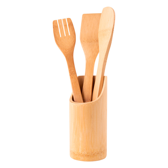 Set 3 utensilios cocina bambú con bote - Kairel